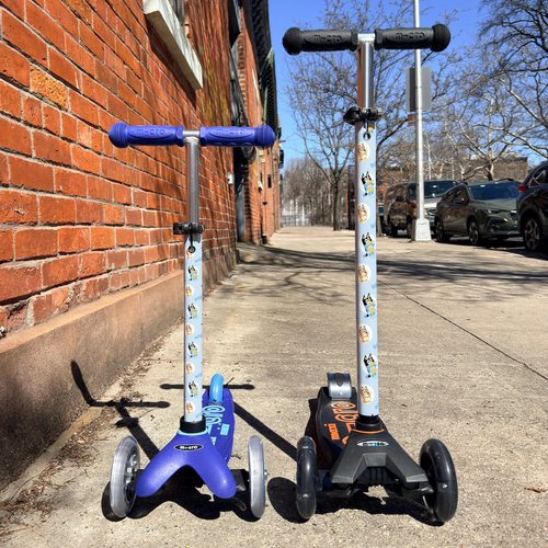 Bluey pattern vinyl scooter wrap for Micro Mini and Micro Maxi kids scooters by ScooterSkin Brooklyn