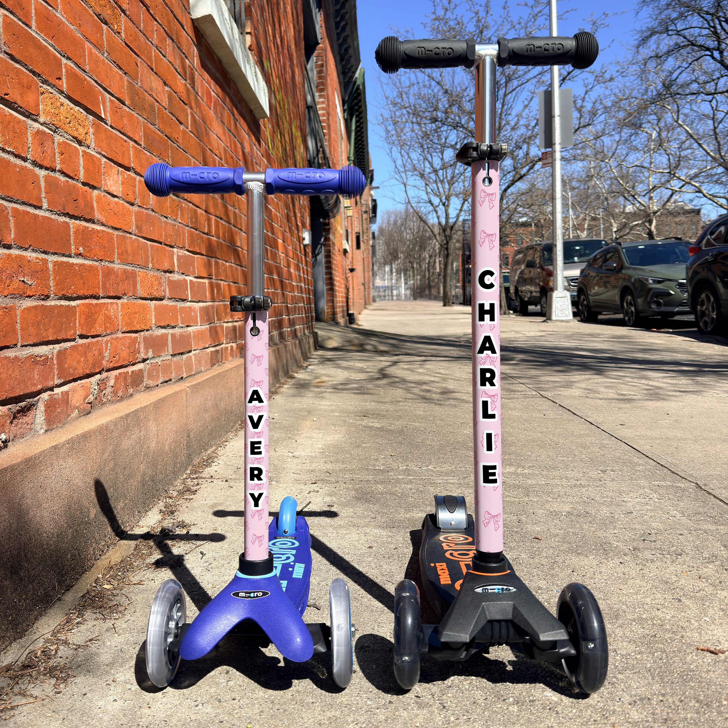 Bows pattern vinyl scooter wrap for Micro Mini and Micro Maxi kids scooters by ScooterSkin Brooklyn