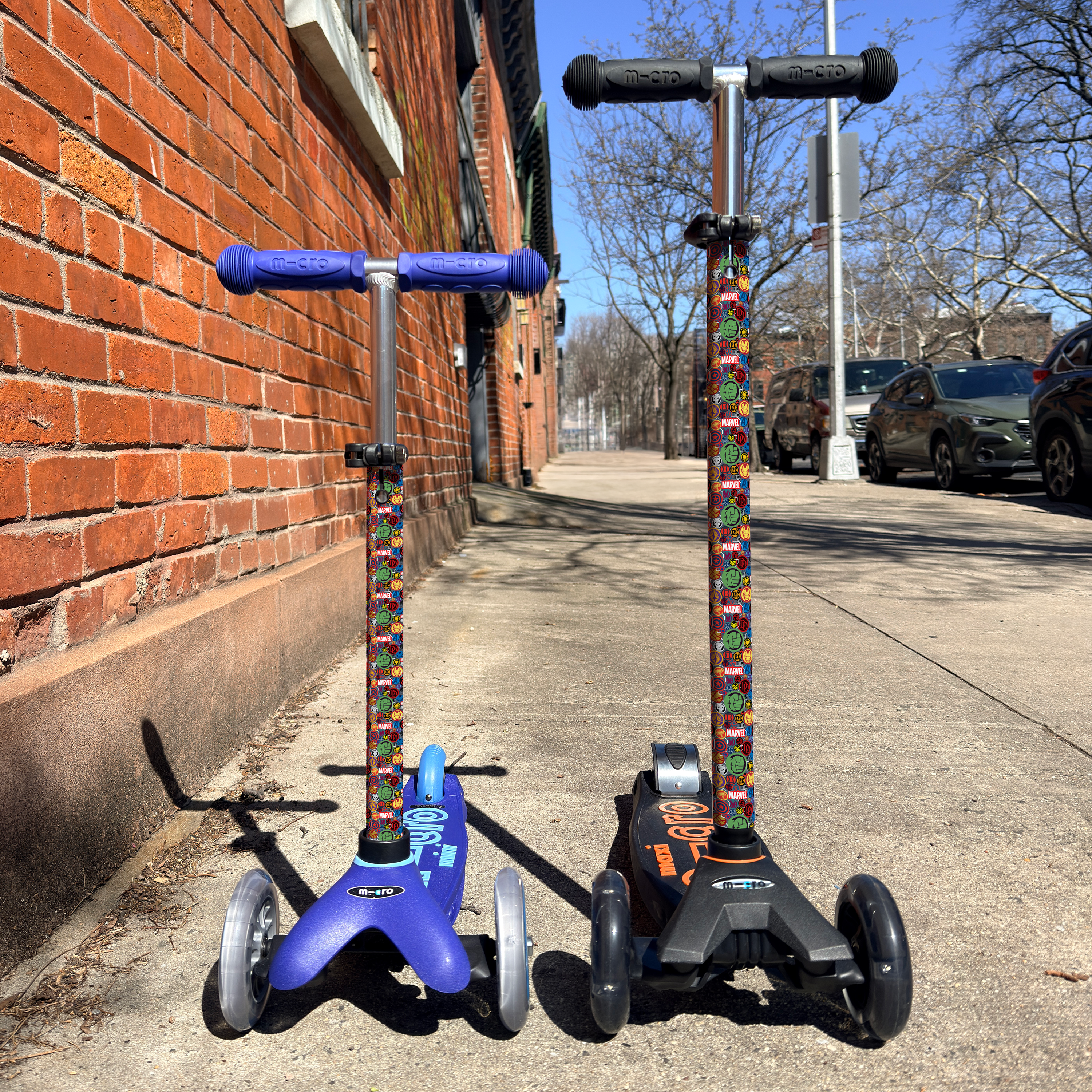 Marvel superheroes vinyl scooter wrap for Micro Mini and Micro Maxi kids scooters by ScooterSkin Brooklyn
