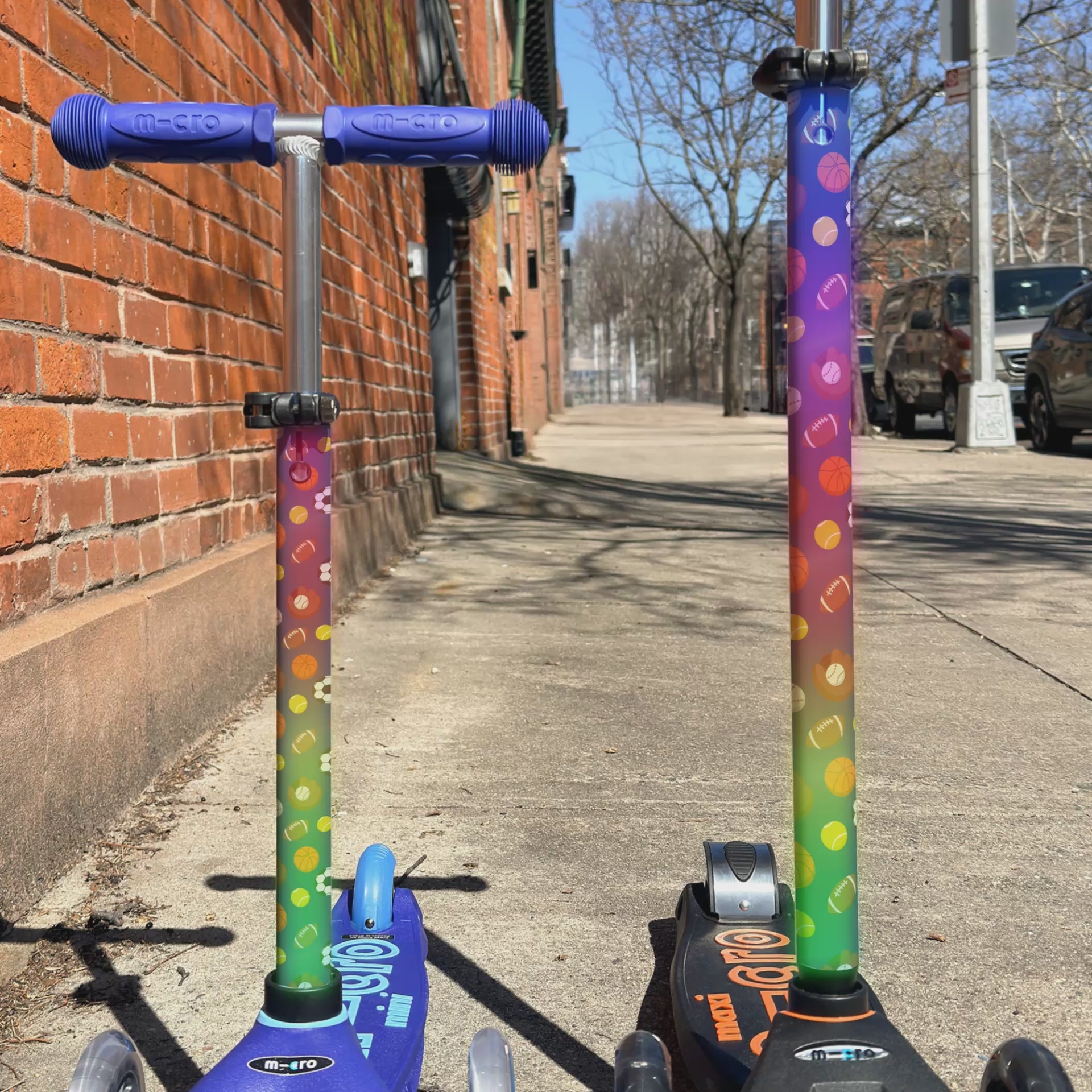Sports pattern vinyl scooter wrap for Micro Mini and Micro Maxi kids scooters by ScooterSkin Brooklyn