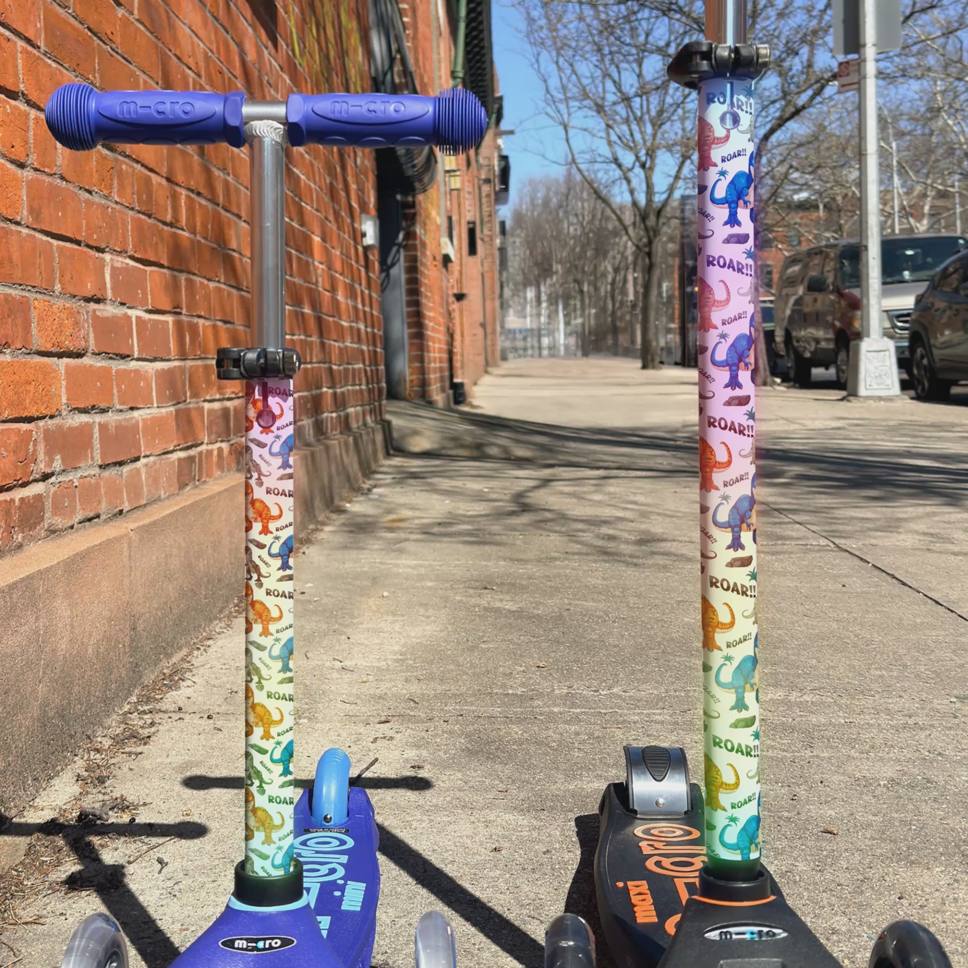 Dinosaur vinyl scooter wrap for Micro Mini and Micro Maxi kids scooters by ScooterSkin Brooklyn